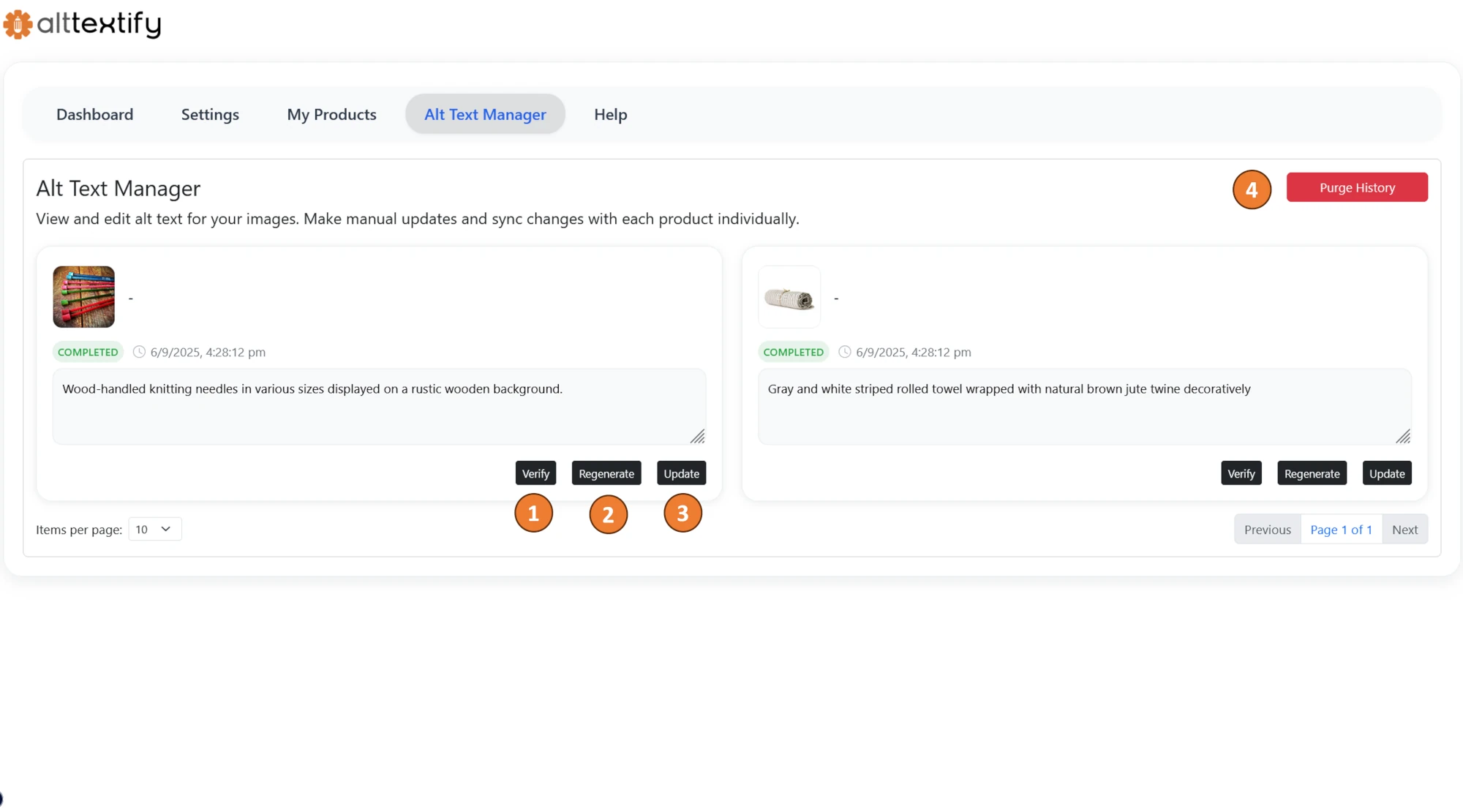 BigCommerce AltTextify App alt text manager showing generated alt texts