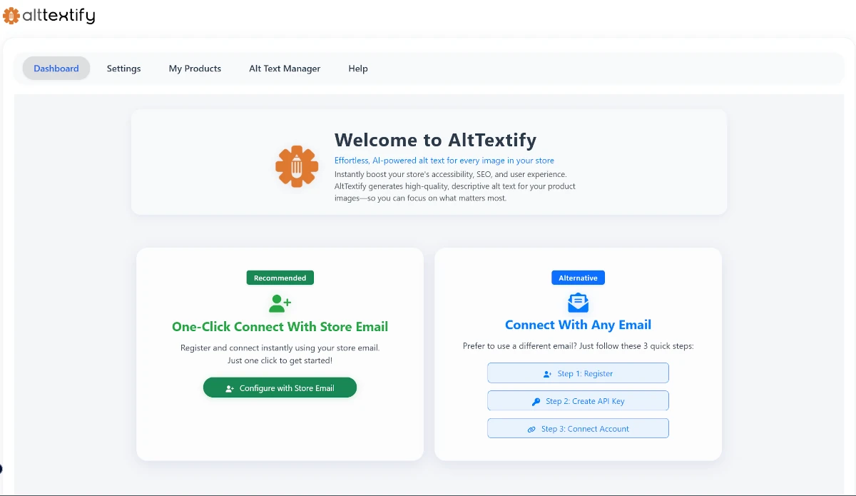 BigCommerce AltTextify App registration page for creating new account