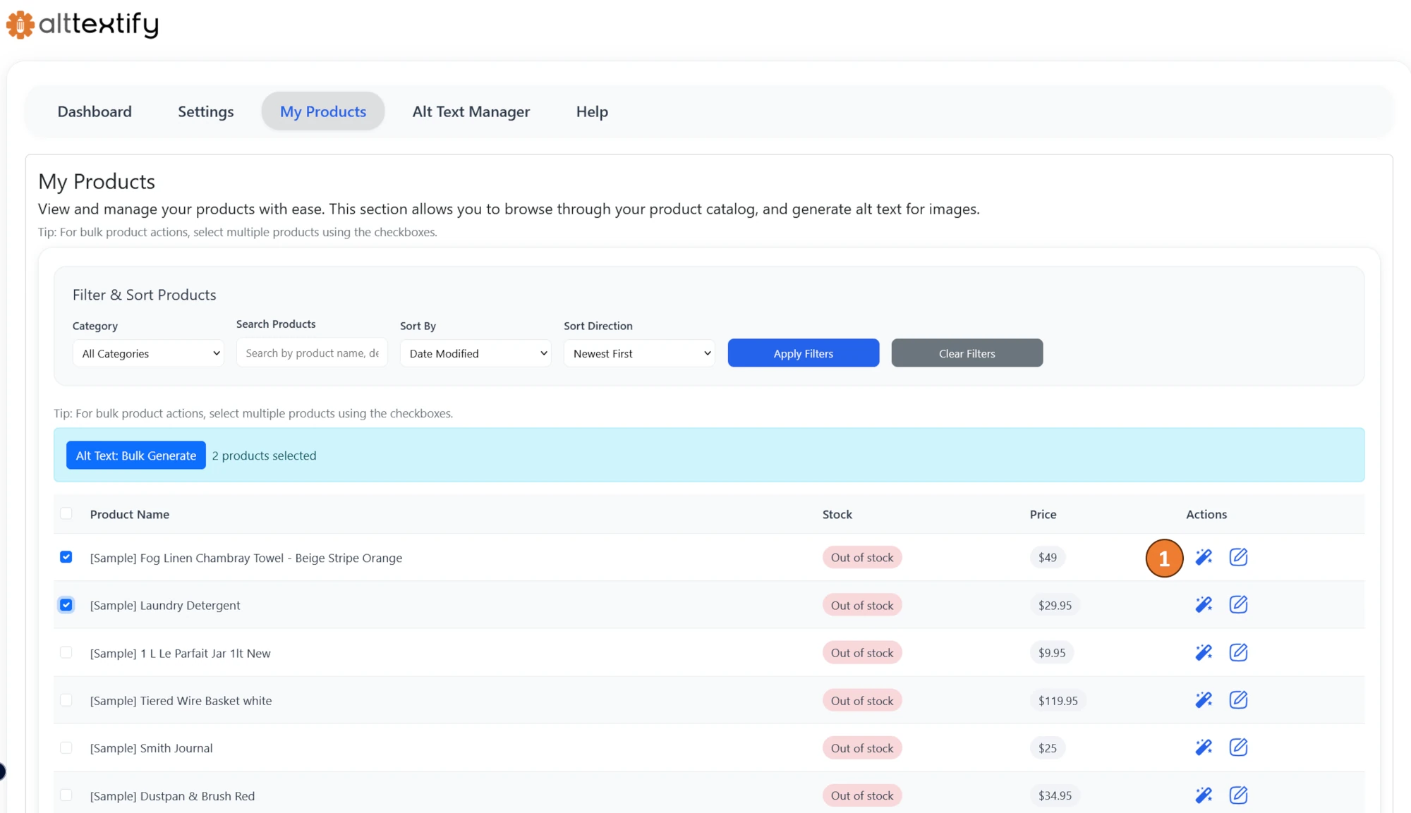 BigCommerce AltTextify App single product alt text generation interface