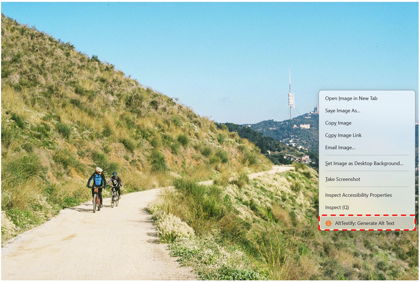 AltTextify browser extension alt text generation interface on webpage