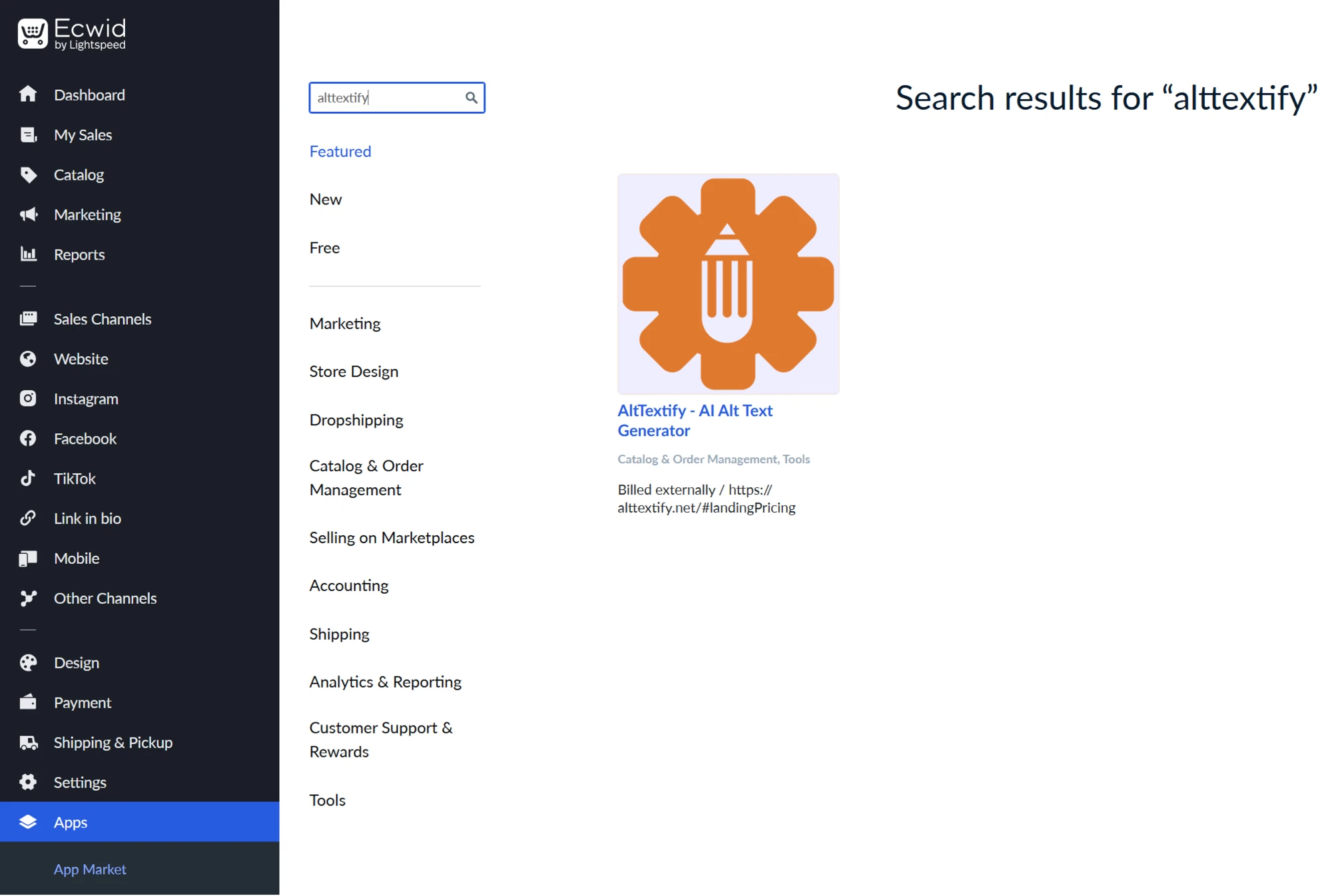 Ecwid AltTextify App - App page