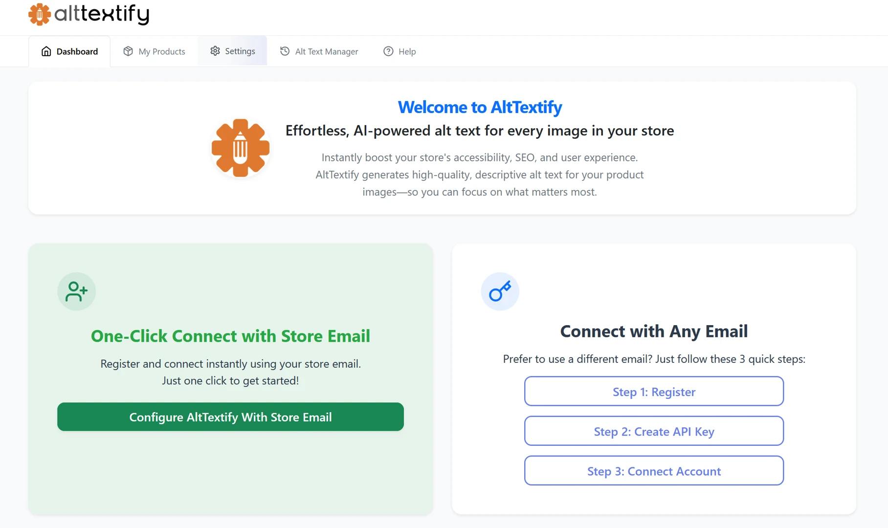 Ecwid AltTextify App - Register page