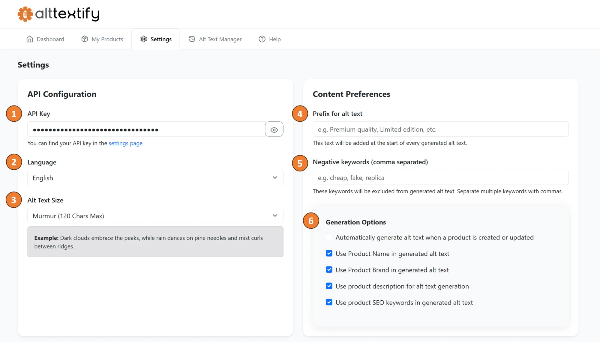 Ecwid AltTextify App - Settings page