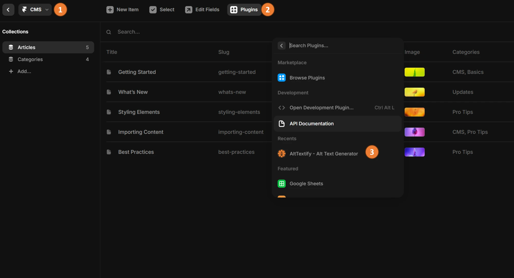 Framer AltTextify app CMS integration showing alt text generation in Framer CMS