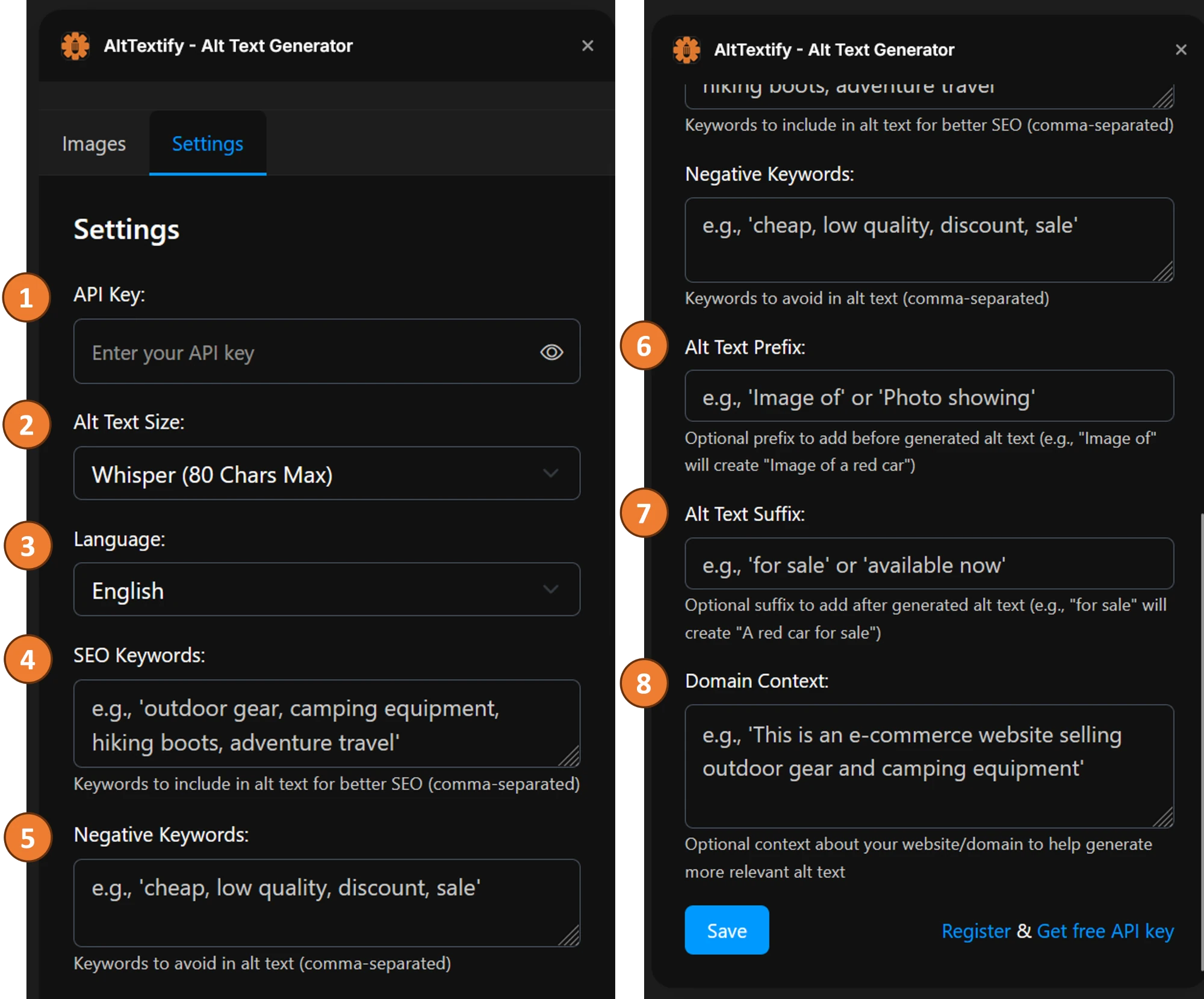 Framer AltTextify App - Settings page