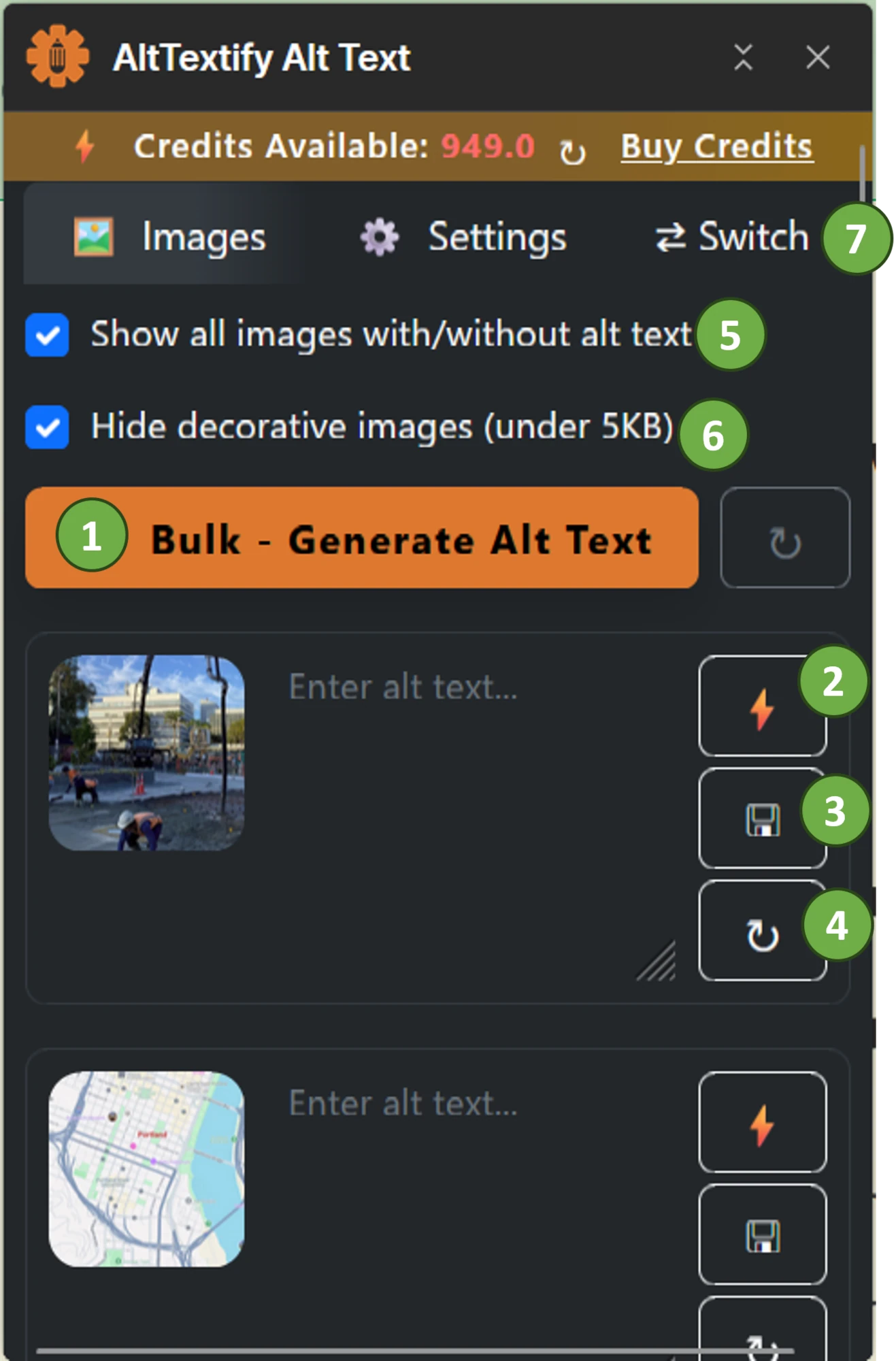 Webflow AltTextify app alt text generation interface